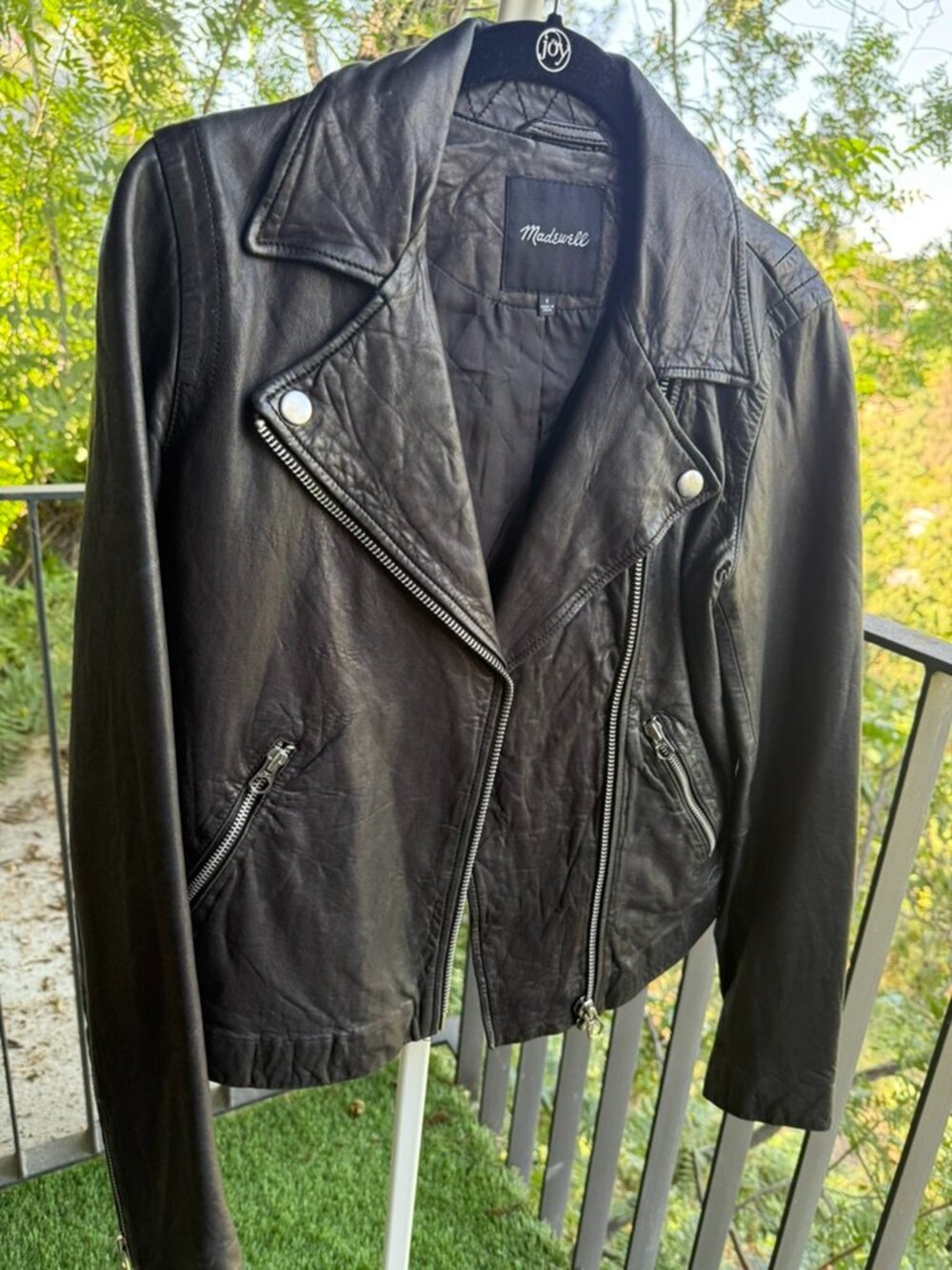 Madewell Washed Leather Motorcycle Jacket in Size S